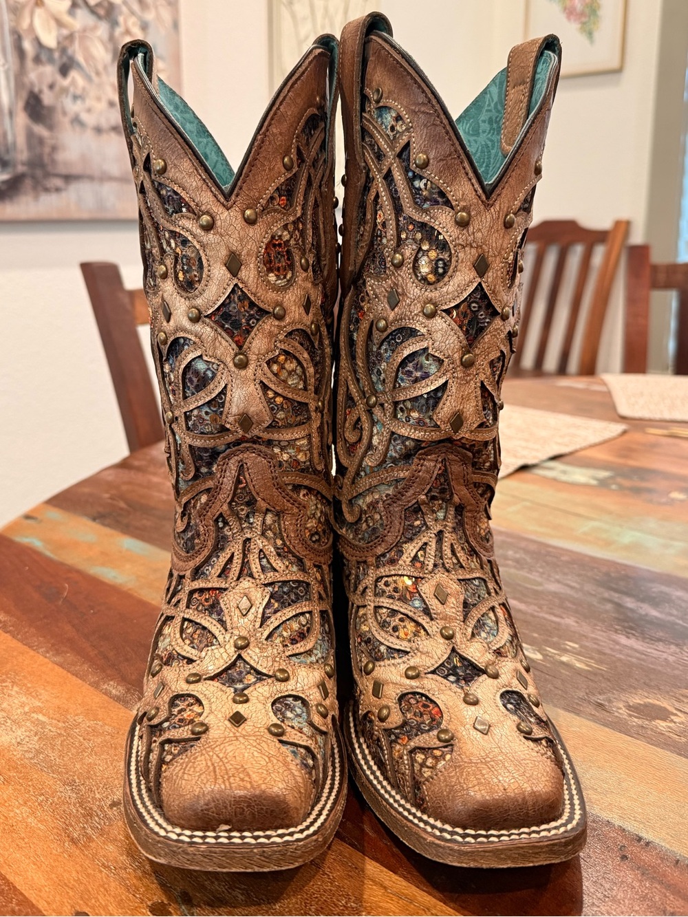 Corral C3405 Inlay Bone Square Toe Cowboy Boots Size 5.5
